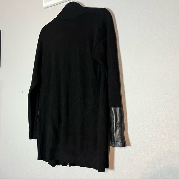 Worth Black Open Front Wool Knit Cardigan Sweater Size Small Leather Detail Long - Picture 10 of 10